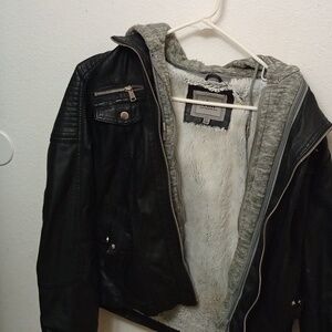 Women's hooded leather jacket size large